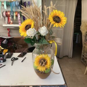 Art. VASO IN VETRO CON FIORI E FRUTTA